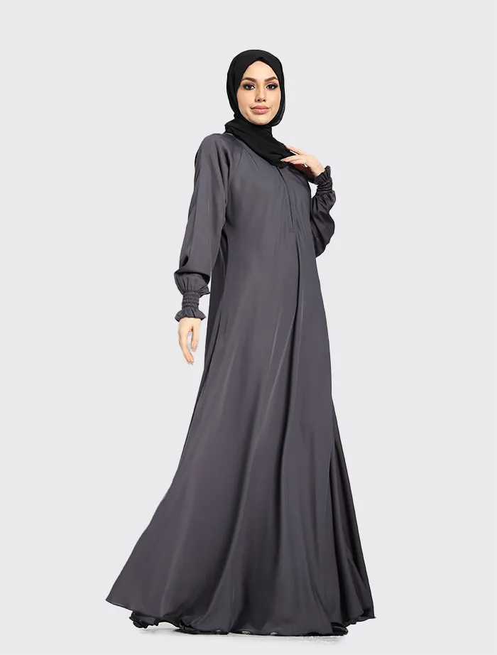Grey Mid Zip Umbrella Abaya